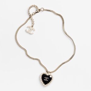 CHANEL Necklace with Black Heart Pendant and Pearl Accent